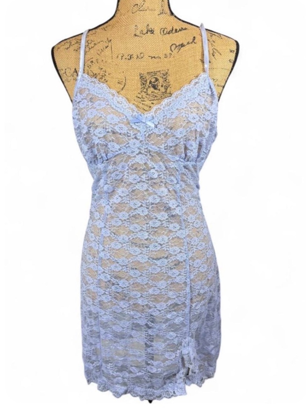 Apt. 9 Light Blue Lace Chemise Slip Dress Lingerie Floral Size Large Coquette